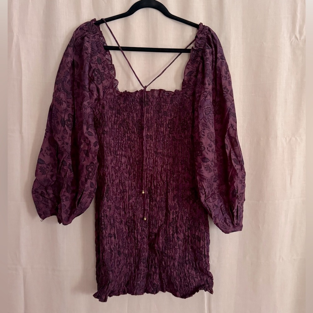 Free People smocking mini puff sleeve dress